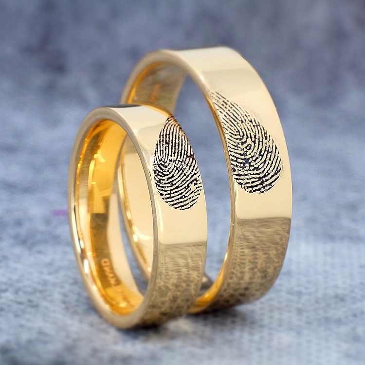Verighete din Aur 18k sau Platina Personalizate cu Amprente in Forma de Inima - model v1836