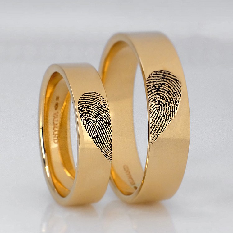 Verighete din Aur 18k sau Platina Personalizate cu Amprente in Forma de Inima - model v1836
