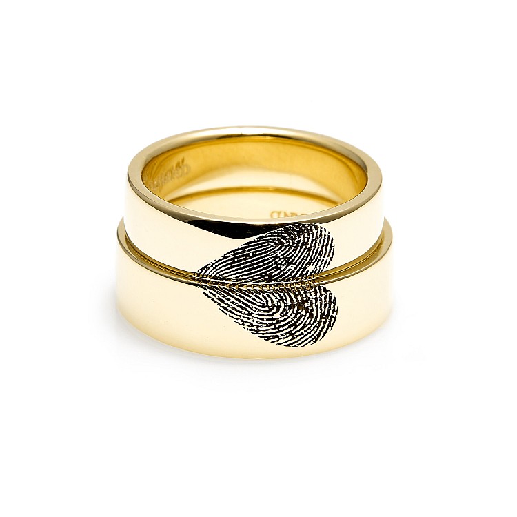 Verighete din Aur 18k sau Platina Personalizate cu Amprente in Forma de Inima - model v1836
