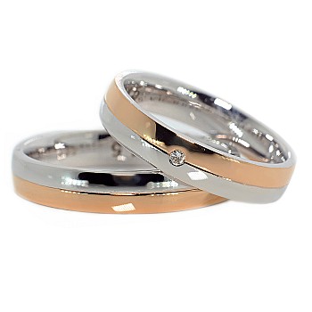 Verighete din Aur 18k Alb si Galben cu Diamant - model v258