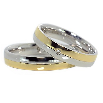 Verighete din Aur 18k Alb si Galben cu Diamant - model v258