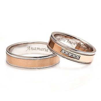 Verighete din Doua Culori de Aur 18k cu Diamante - model v324