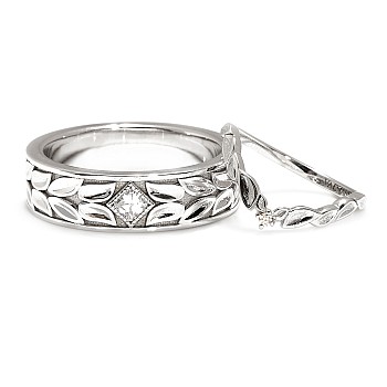 Verighete din Aur 18k cu Model Laser inspirat din natura si Diamante - model v4687