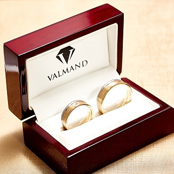 Verighete Bicolore din Aur 18k profil Concav cu Diamant - model v4785