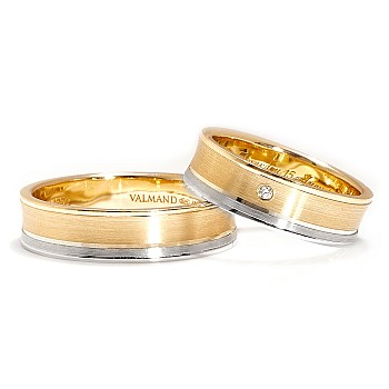 Verighete Bicolore din Aur 18k profil Concav cu Diamant - model v4785
