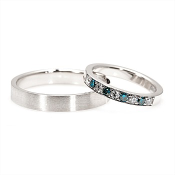 Verighete din Aur 18k sau Platina cu Diamante Incolore si Albastre - model v857