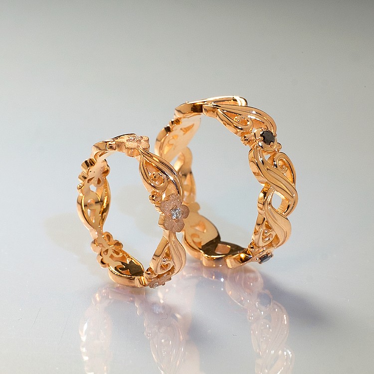 Verighete 3D din Aur 18k cu Diamante - model v973