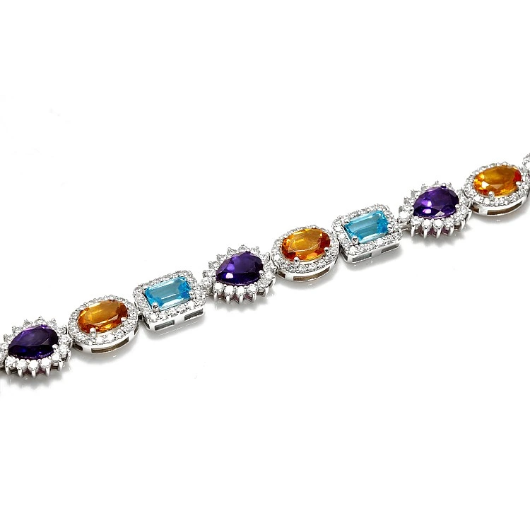 Bratara Fashion din Aur cu Pietre Colorate, Topaz Ametist Citrin si Diamante - model br3899
