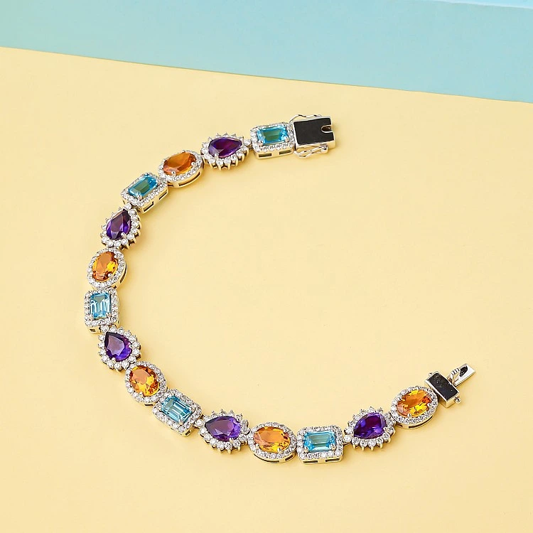 Bratara Fashion din Aur cu Pietre Colorate, Topaz Ametist Citrin si Diamante - model br3899