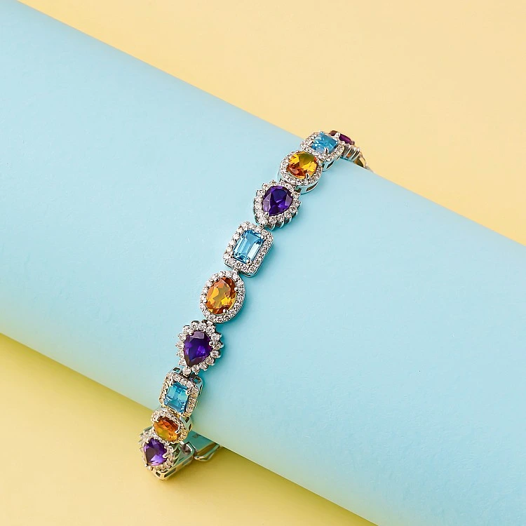 Bratara Fashion din Aur cu Pietre Colorate, Topaz Ametist Citrin si Diamante - model br3899