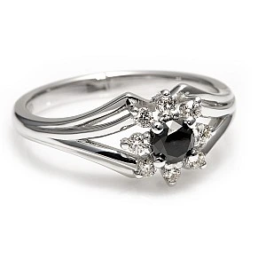 Inel de logodna din Aur 18k sau Platina cu Diamant Negru si Diamante - model i006