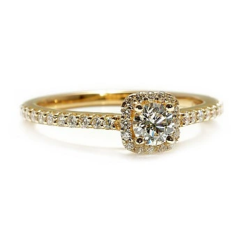 Inel de logodna din Aur Galben 18k cu Diamant Central Incolor si Diamante secundare - model i1420