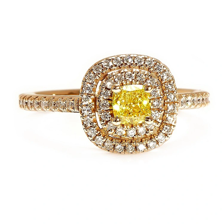 Inel de Logodnă Vintage din Aur Roz 18K cu Diamant Galben Cushion Lab Grown Certificat IGI - model I1903