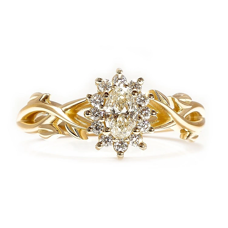 Inel de Logodna inspirat din natura din Aur 18k sau Platina cu Diamant Oval Certificat GIA 1.00ct - model i4708
