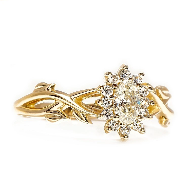 Inel de Logodna inspirat din natura din Aur 18k sau Platina cu Diamant Oval Certificat GIA 1.00ct - model i4708