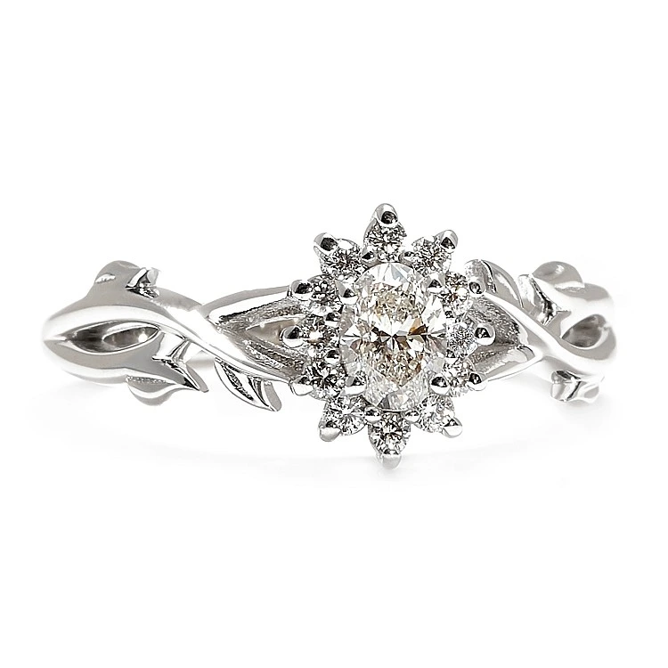 Inel de Logodna inspirat din natura din Aur 18k sau Platina cu Diamant Oval Certificat GIA 1.00ct - model i4708