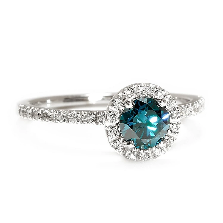 Inel de logodna Anturaj din Aur 18k sau Platina cu Diamant Albastru si Diamante Incolore - model i884