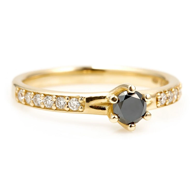 Inel de logodna din Aur 18k sau Platina cu Diamant Negru si Diamante Incolore - model i057