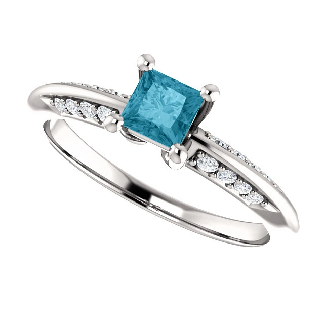 Inel de logodna din Aur 18k sau Platina cu Diamant Albastru si Diamante - model i122701