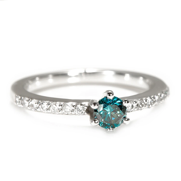 Inel de Logodnă din Aur cu Diamant Albastru și Diamante Incolore - model i504