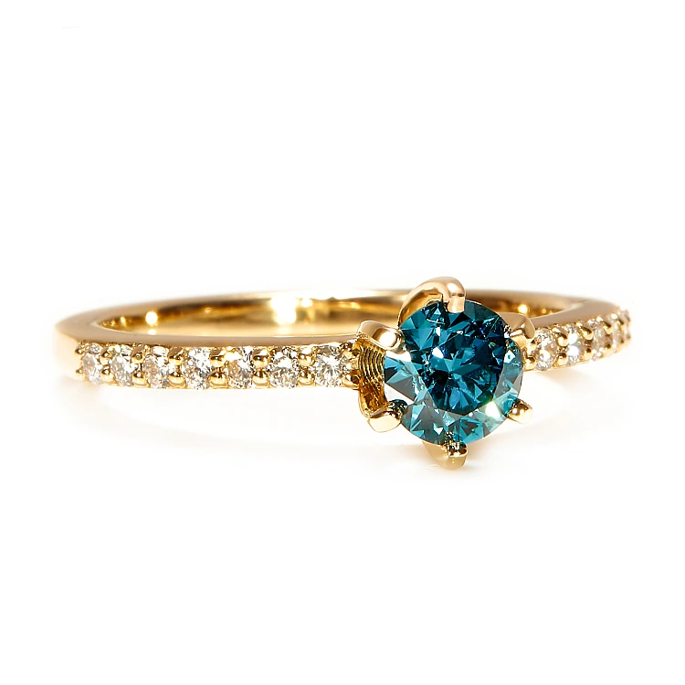 Inel de Logodnă din Aur cu Diamant Albastru și Diamante Incolore - model i504