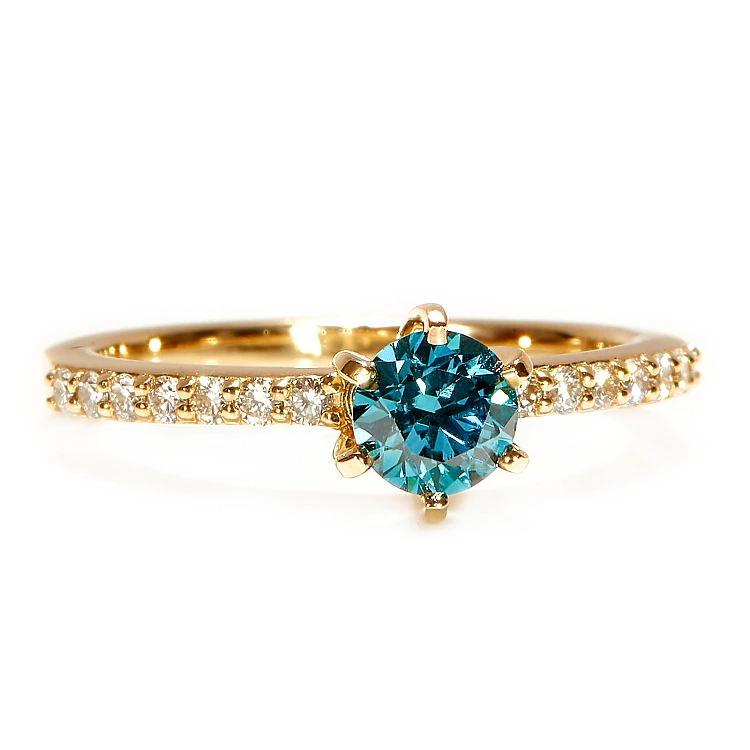 Inel de Logodnă din Aur cu Diamant Albastru și Diamante Incolore - model i504