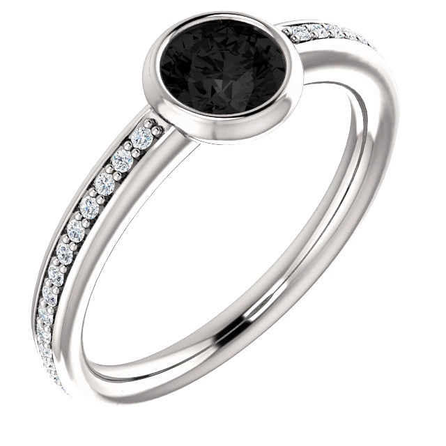 Inel de logodna Aur sau Platina cu Diamant Negru si Diamante - model i71646