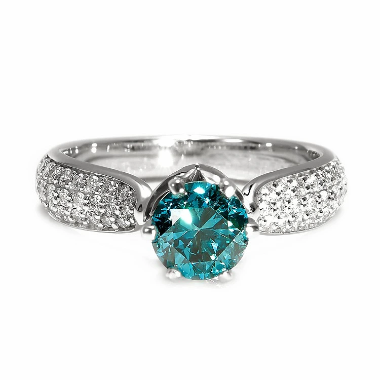 Inel de logodna Sidestone din Aur Alb 18k cu Diamant 1.00ct Albastru si Diamante Incolore - model i2764