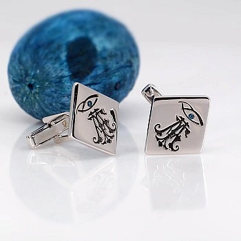 Butoni Monograma din Aur cu Diamante Albastre - model bt349