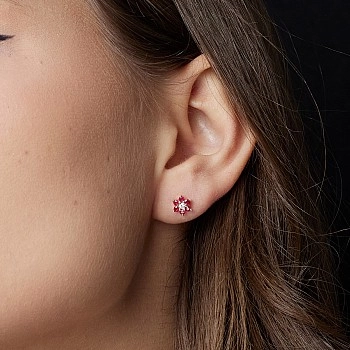 Cercei din Aur sau Platina cu Diamante Incolore si Rubine - model c652