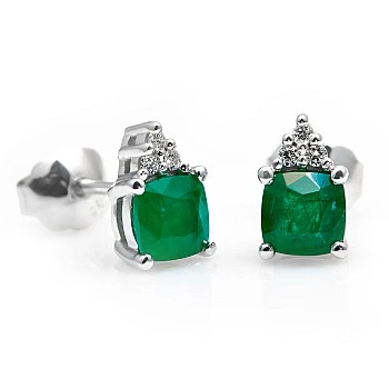 Cercei din Aur cu Smaralde Cushion si Diamante - model c2455