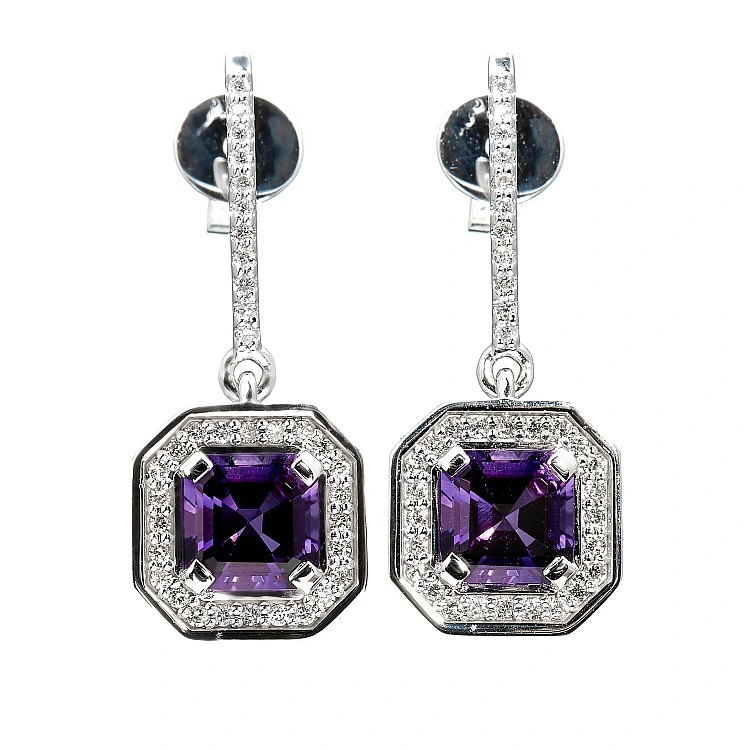Cercei din Aur cu Ametiste si Diamante - model c1175