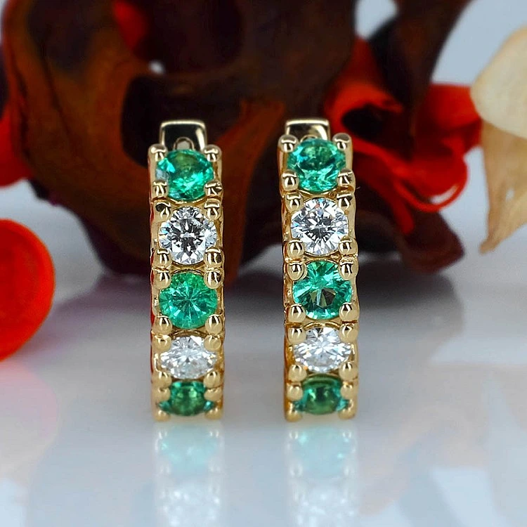 Cercei din Aur sau Platina cu Diamante si Smaralde - model c122808