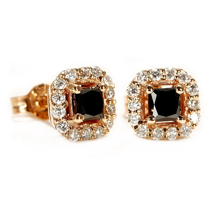Cercei din Aur cu Diamante Negre Princess și Diamante Incolore - model c122830