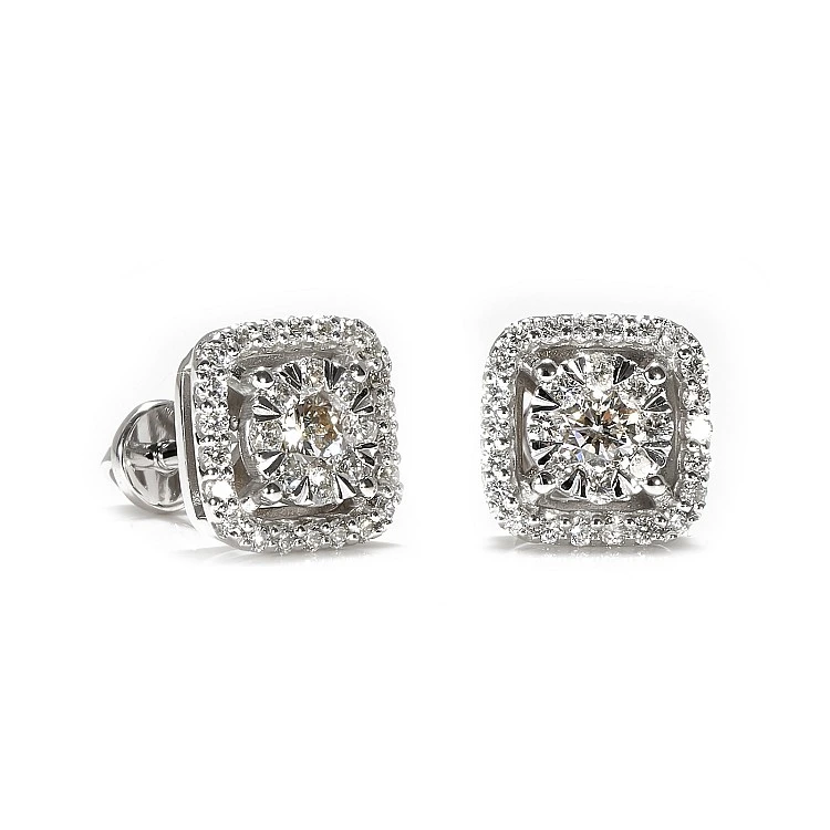 Cercei Stud Patrati din Aur sau Platina cu Diamante Incolore - model c1647v2