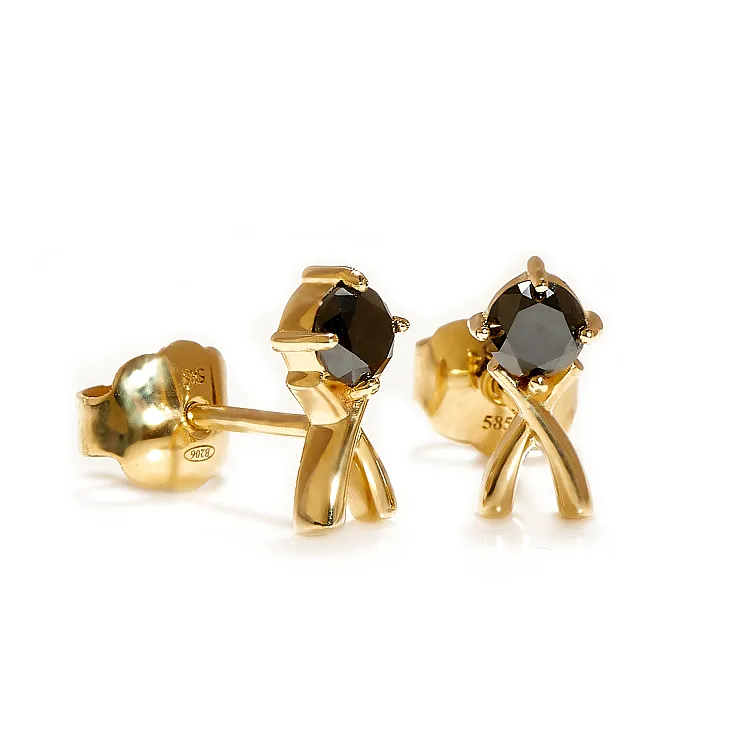 Cercei din Aur Galben 14k cu Diamante Negre - model c2767