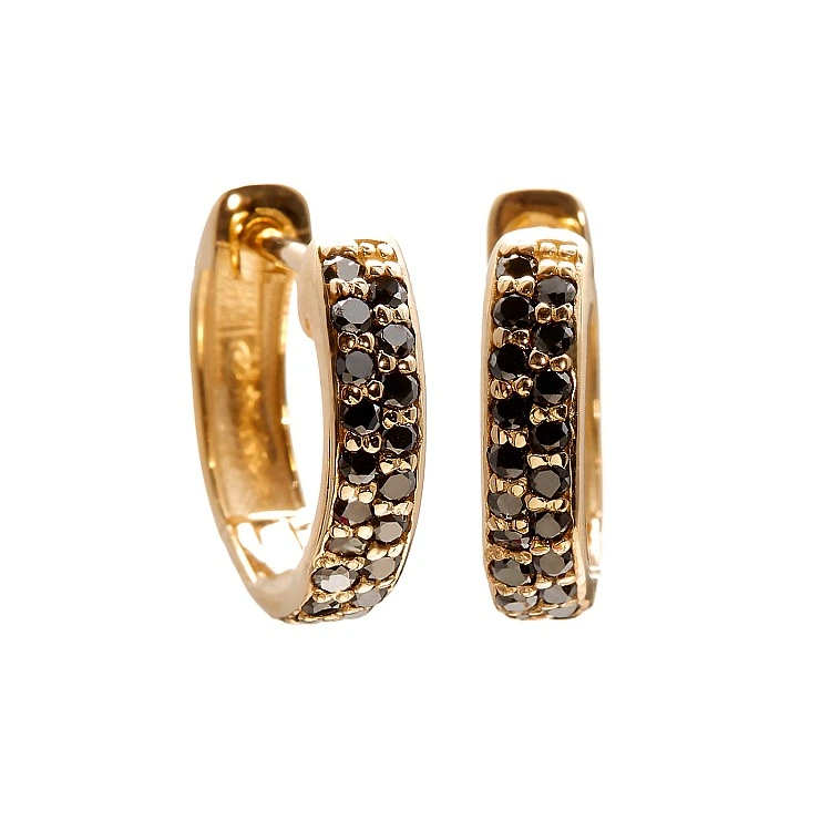 Cercei Huggie din Aur cu Diamante Negre - model c3127