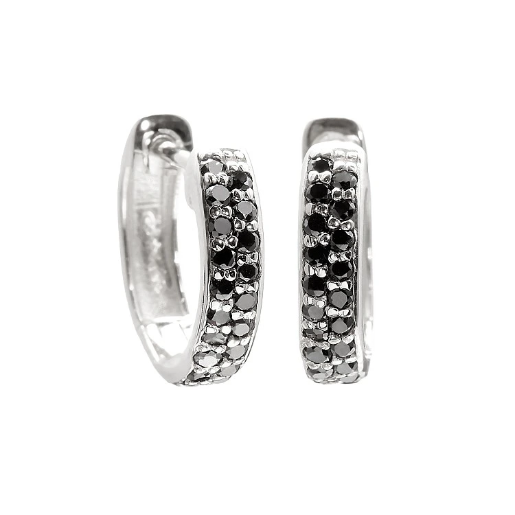 Cercei Huggie din Aur cu Diamante Negre - model c3127