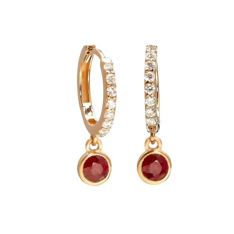 Cercei Rotunzi din Aur cu Rubine si Diamante Incolore - model c3816