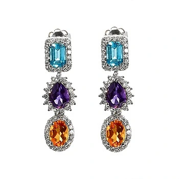 Cercei Fashion din Aur cu Pietre Colorate, Topaz Ametist Citrin si Diamante - model c3899