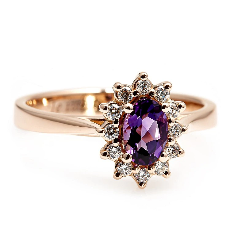 Inel Cadou Kate Middleton din Aur sau Platina cu Ametist si Diamante - model i055