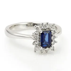 Inel de Logodna din Aur 18k sau Platina cu Safir Emerald si Diamante - model i055