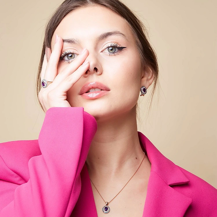 Cercei Vintage din Aur cu Ametiste si Diamante - model c1529