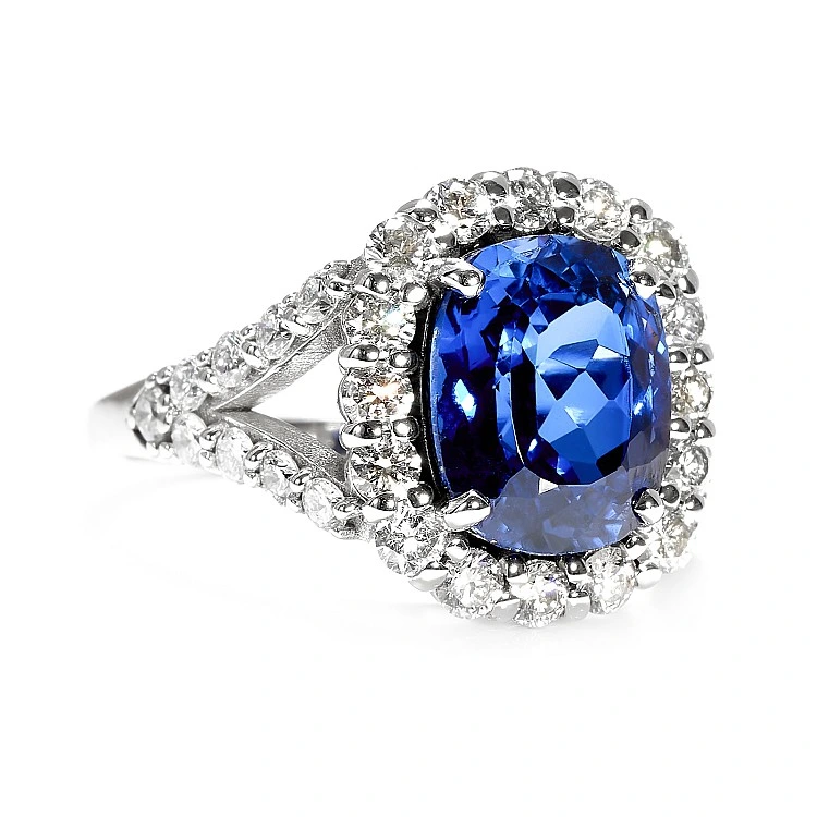 Inel de Logodna din Aur Alb 18k cu Safir Antique Cushion Lab Grown si Diamante Incolore - model i0555