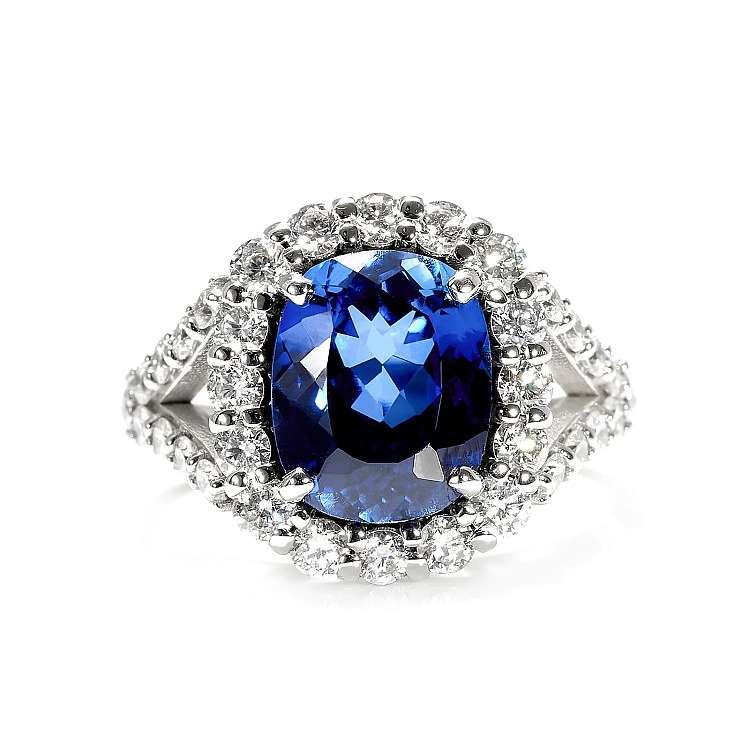 Inel de Logodna din Aur Alb 18k cu Safir Antique Cushion Lab Grown si Diamante Incolore - model i0555