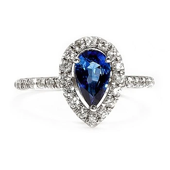 Inel de Logodna Anturaj din Aur Alb 18k cu Safir Para si Diamante Incolore - model i2989