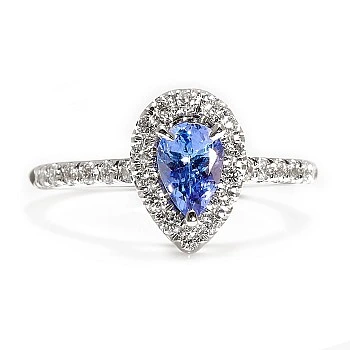 Inel de Logodna Anturaj din Aur Alb 18k cu Tanzanit Para si Diamante Incolore - model i2989