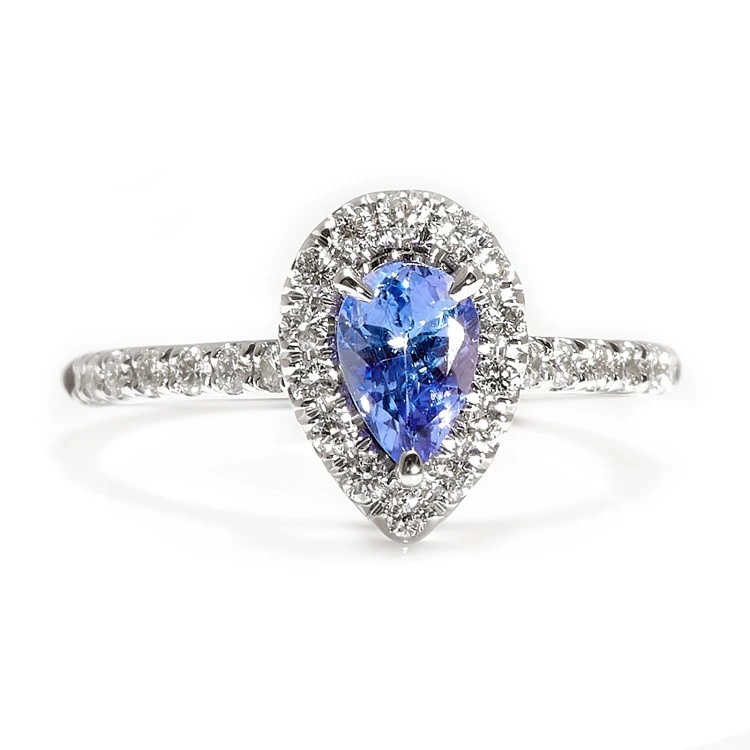 Inel de Logodna Anturaj din Aur Alb 18k cu Tanzanit Para si Diamante Incolore - model i2989