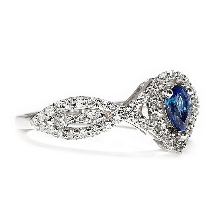 Inel Cadou din Aur 18k sau Platina cu Safir Para 6x4 mm si Diamante incolore - model i4691