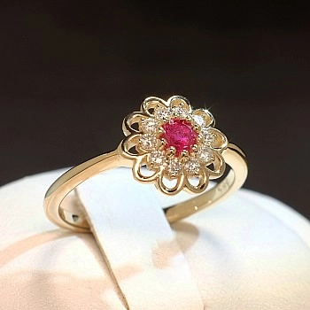 Inel de logodna din Aur 18k sau Platina cu Rubin si Diamante - model i559